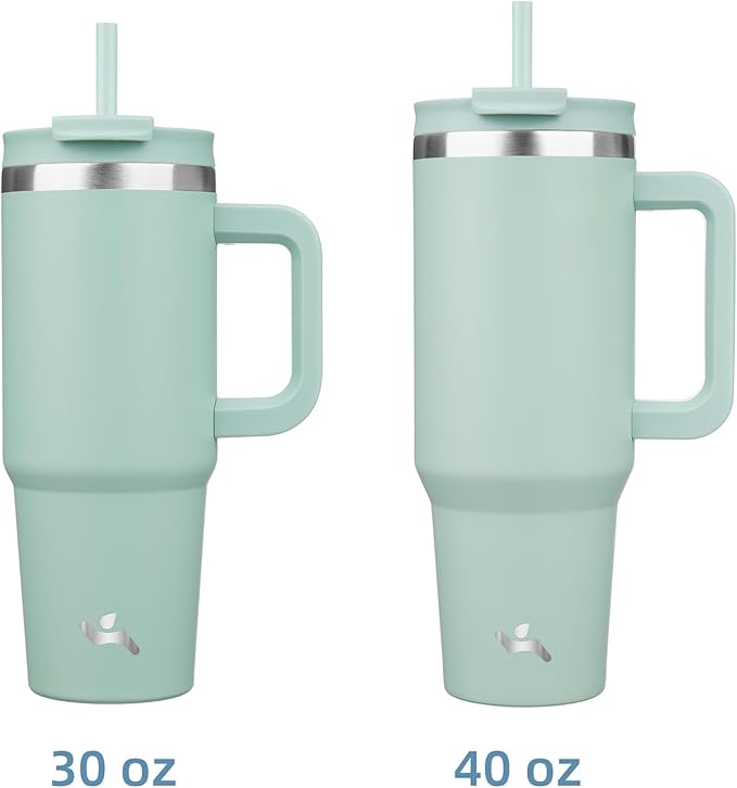 40 oz Tumbler with Handle and 2 Straws,2 in 1 Lid Insulated Water Bottle Stainless Steel Travel Coffee Mug,Retro Green