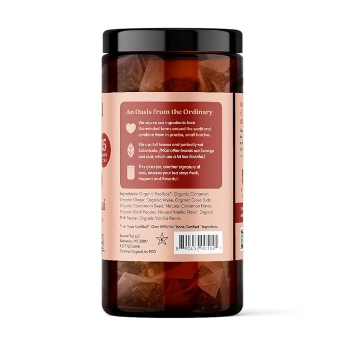 Paromi Cinnamon Chai Rooibos Organic Tea, Signature Jar, 15 Count