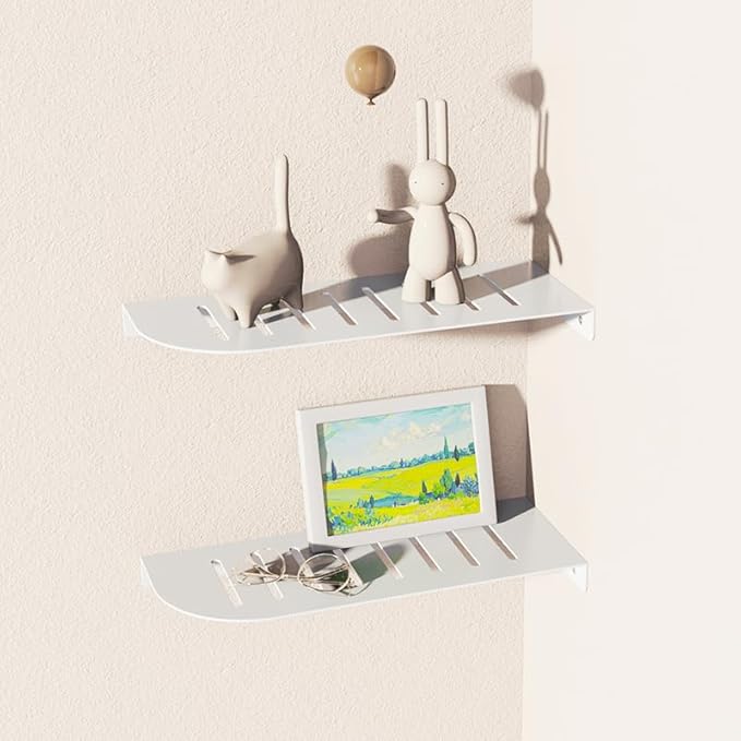 Shower Caddy Hanging, Corner Shelf Bathroom Shelves, Shower Shelf for Tiled Wall, Matte Floating Shelves for Wall, Storage Rack Stainless Steel White 12x5 inch(30x12cm)