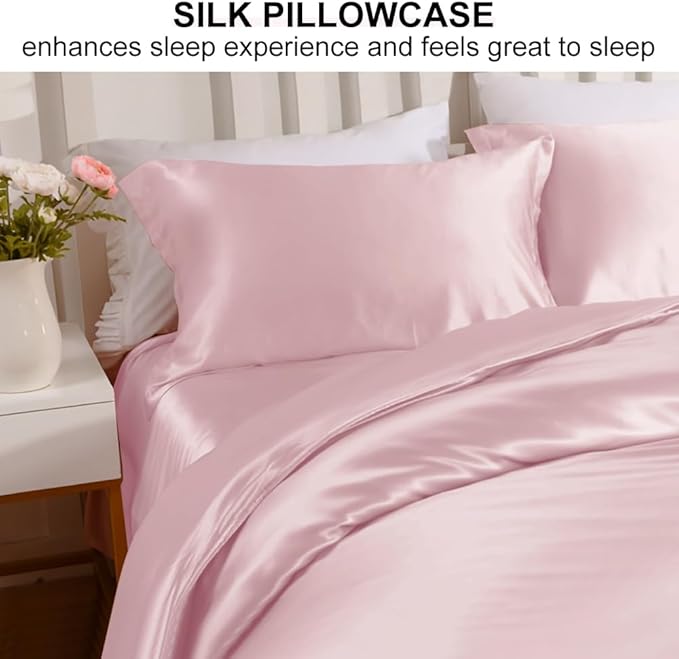 Ravmix Silk Pillow Cases 2 Pack with Zipper, 21momme Mulberry Silk Pillowcase for Hair Skin, Soft Smooth Breathable Cool Pillow Cover for Beauty Sleep with Gift Box(Queen 20"x30", Light Pink)