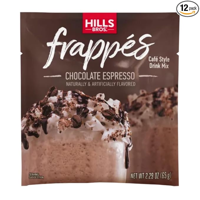 Hills Bros. Frappés, Chocolate Espresso Drink Mix, Gluten Free, Kosher Certified, Easy to Make, Rich and Decadent, 2.3 oz ( Pack of 12 )