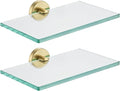 JQK Bathroom Glass Shelf Gold, Tempered Glass Shower Storage 8 by 5 inches, 304 Stainless Steel Brushed Gold Wall Mount 2 Pack, TGS101L8-BG-P2