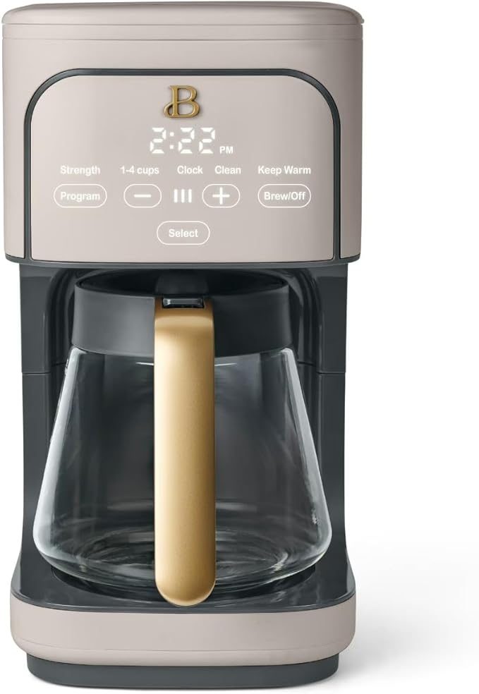 Beautiful 12 Cup Programmable Coffee Maker, Drip Coffee Machine with Glass Carafe, Automatic Brew Strength Control, Espresso Maker Function, Compact Espresso Machine (Porcini Taupe)