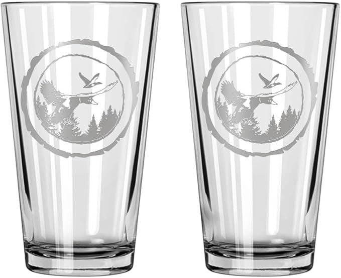 Duck Hunting Gifts for Hunters and Outdoorsman Mallard Whiskey Glass with Coaster Rustic Décor for Mountain Cabin Lake House Beer Pint Glass Fishing Fisherman Dad (Mallard, Double Pint Glass)