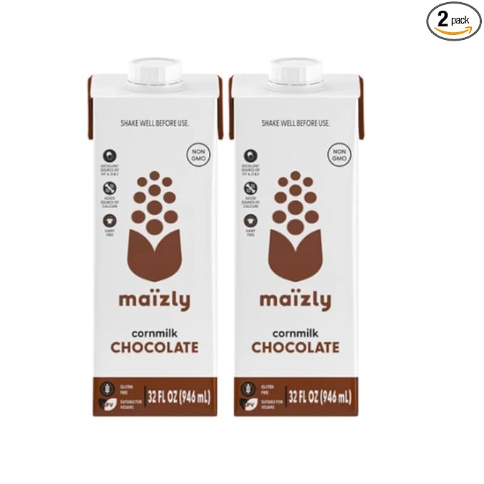 Maizly Chocolate Corn Milk, Non-GMO, Plant-Based & Non-Dairy Chocolate Flavored Drink, Gluten & Dairy-Free Alternative to Whole Milk, Kosher Drink for Kids & Adults, 946 ml, Pack of 2