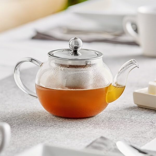 Lotus Glass Teapot with Stainless Steel Infuser, Clear Borosilicate, 12 oz, Round, Dishwasher Safe