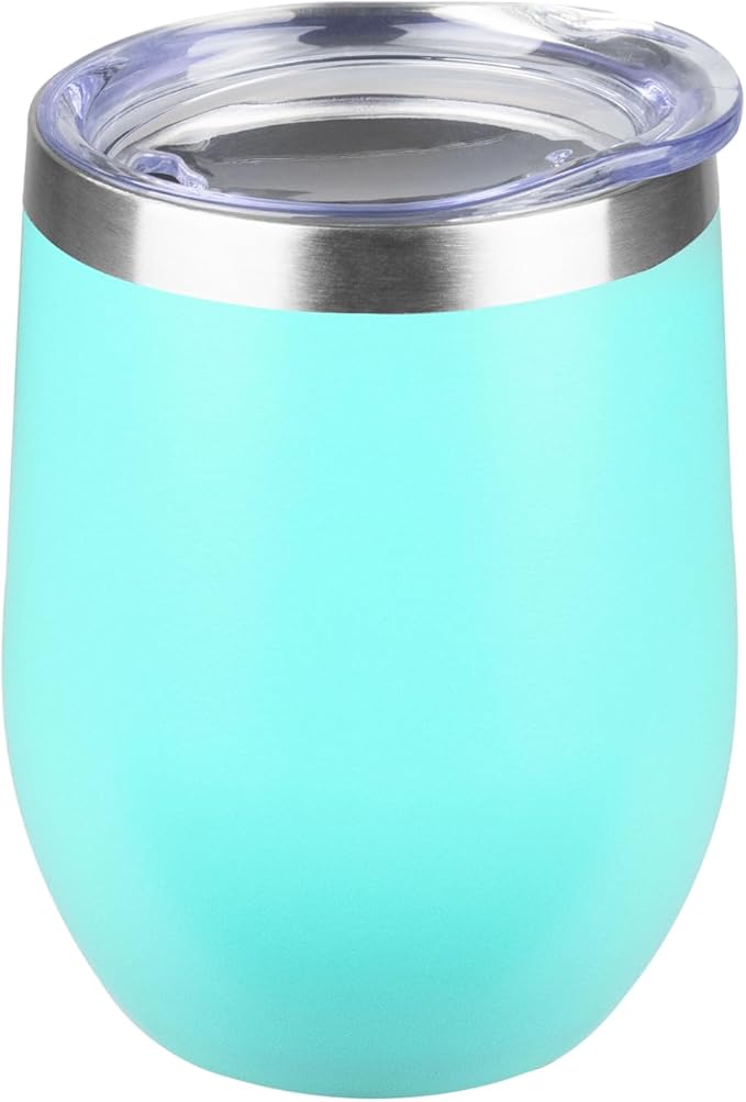 StarSpeed 12oz Wine Tumbler with lid, Stainless Steel Travel Mugs Stemless Double Wall Insulated Coffee Cup, Insulated Wine Glasses Travel Tumbler for Cold & Hot Drinks(Light Green, 1)