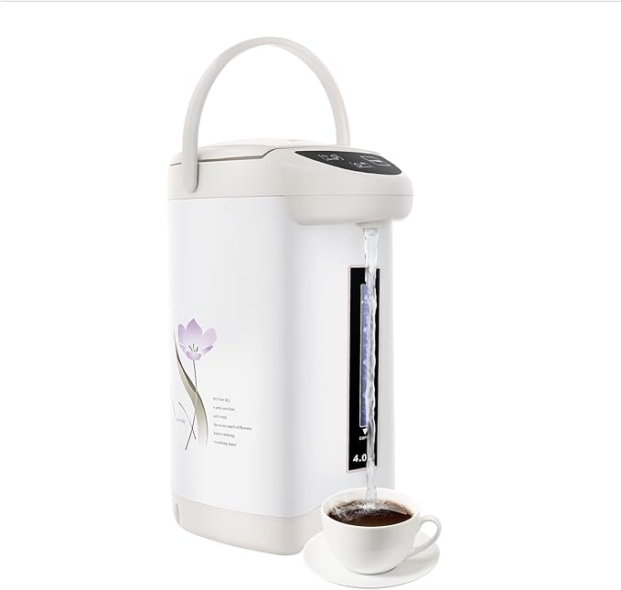 4L Electric Kettle, 135OZ Hot Water Urn Pot Dispenser Electric Tea Coffee Kettle with 3 Water Dispensing Modes, 750W Stainless Steel Boiler Warmer for Home Kitchen (White)