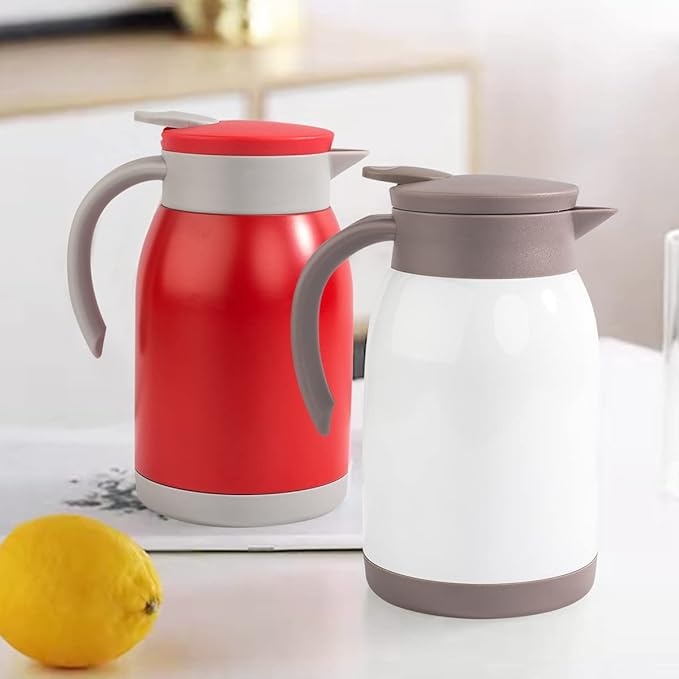 Thermal Coffee Carafe Tea Pot Stainless Steel, Double Wall Vacuum Insulated | Cool Touch Handle | Hot & Cold Retention | Non-Slip Silicone Base | BPA Free, 27OZ /800ML (Black)