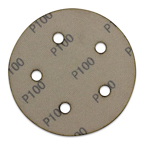 BHA 5" Inch 5 Hole Hook and Loop Sanding Discs for Orbital DA Sanders - 100 Pack (100 Grit)