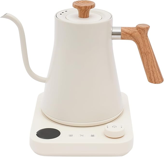Gooseneck Electric Kettle, 1200W 0.9L/0.24Gal 304 Stainless Steel Electric Tea Kettle with LED Display Temperature Control Insulation Memory Function Water Boiler for Coffee Tea Milk (White)