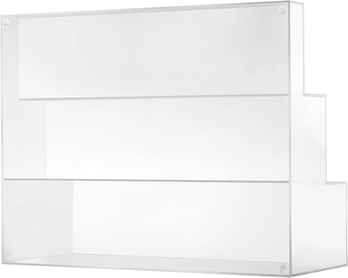 CiaoHER Large Acrylic Wine Liquor Bottle Rack 3 Tier Clear Countertop Riser Display for Bar Coffee Leisure Station Retail Store Shop Grocery Collection Organizer Stand (16''-1pack)