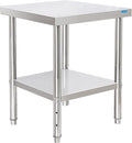 Stainless Steel Table for Prep & Work with Undershelf 24 x 24 Inches NSF Metal Commercial Kitchen Prep Table with Adjustable Under Shelf Worktable for Restaurant Home Outdoor