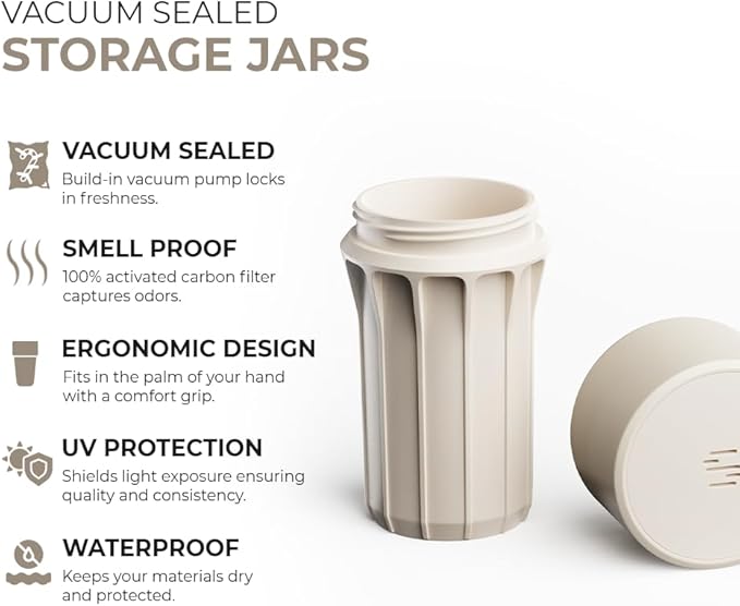 Staze Preserve Vacuum Sealed Storage Jars (148ml) | Patented Smell Proof Containers | Herb Storage & Food Storage Container with Protection - (DUNE)