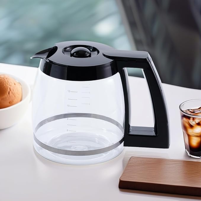 Replacement 12-Cup Glass Carafe, Compatible with Cuisinart Coffee Maker, Replaces DCC-1200PRC (Decorative Stainless-steel Handle)