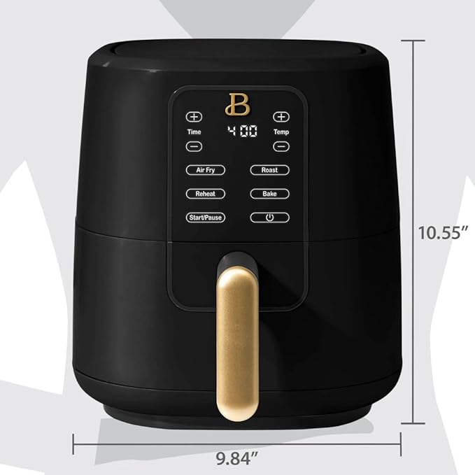 Beautiful 3 Quart Digital Air Fryer with TurboCrisp Technology – Matte Finish, Touchscreen, Nonstick Basket (Black Sesame)