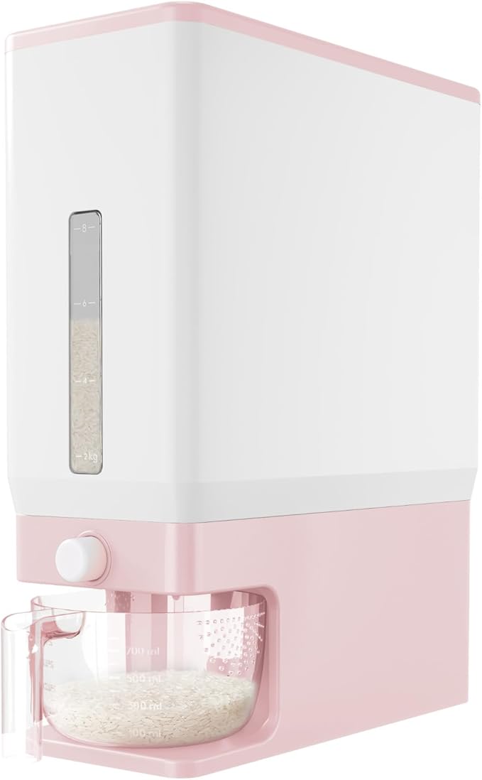 Lifewit Rice Dispenser 25 Lbs(11.3kg), Rice Storage Container Sealed Moisture Proof with Measuring Cup for Kitchen Pantry Household, BPA-Free, Pink