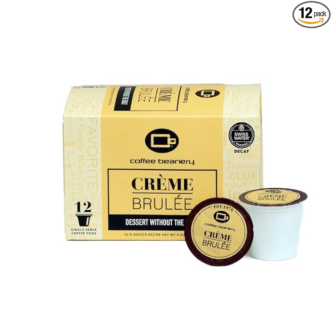 Crème Brulee Decaf Coffee Pods by Coffee Beanery | 12ct Medium Roast Arbica Coffee