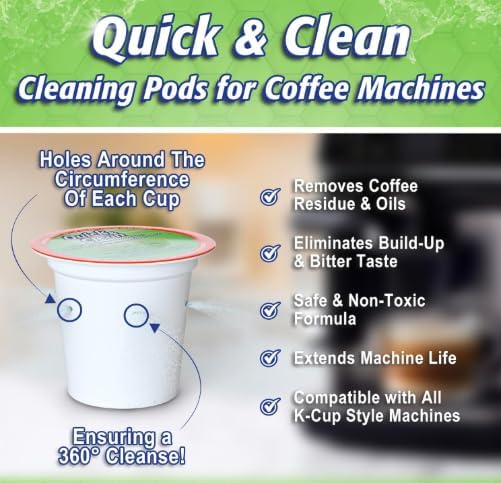 Quick & Clean [12-Pack] Keurig Cleaning Pods - K Cup Cleaner Pod For Keurig - 2.0 Coffee Machine Compatible, Removes Stains, Non-Toxic and Eco-Friendly