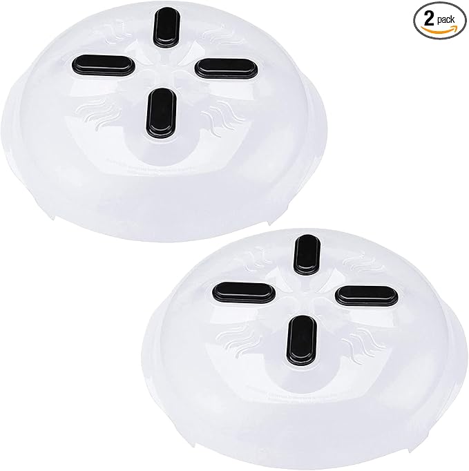 HOVER COVER Magnetic Splatter Cover, 12-Inch Clear BPA-Free Food Lid, Vented Plate Guard with Steam Vents, Anti-Splash Microwave Lid, Dishwasher Safe, Space-Saving Magnetic Storage - Onyx, 2 Pack
