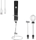 BEoffer Milk Frother Handheld + Stand Rechargeable 2000mAH Power Frother Wand Electric Foam Maker with 2 Stainless Whisks 3 Speeds Drink Mixer Coffee Frother for Latte, Cappuccino Matcha Hot Chocolate