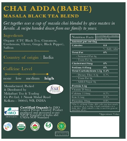 Luxmi Estates Chai Adda-Bari 25 Tea Bags (50g) Pack | Masala Chai | Certified Organic Black Tea