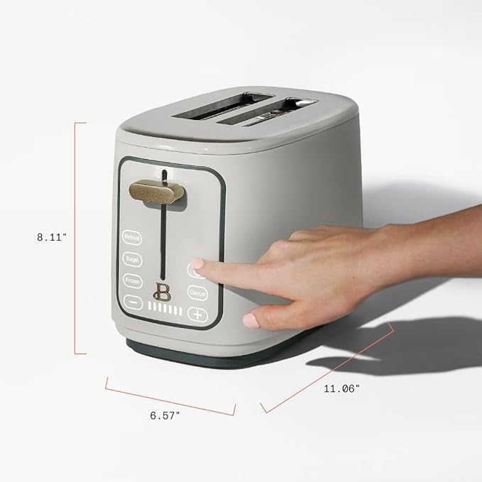 Beautiful by Drew Barrymore 2-Slice Toaster, Touch-Activated Display, 7 Shade Settings, Bagel/Frozen/Reheat Presets.