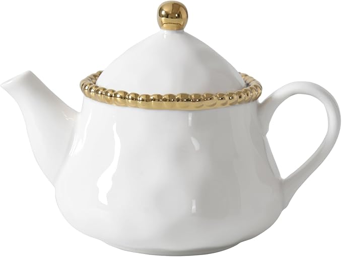 Pampa Bay Salerno Tea Pot with Cover (White with Silver Beading)