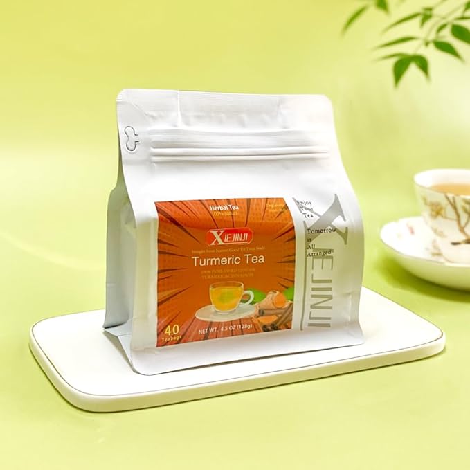 XIEJINJI Turmeric Ginger, 40 Teabags, 100% Natural Ingredients, Spicy & Smooth Flavor, Support Brain, Weight, Skin and Sleep, No Sugar, No Caffeine, No Additives, Eco-Conscious Tea Bags