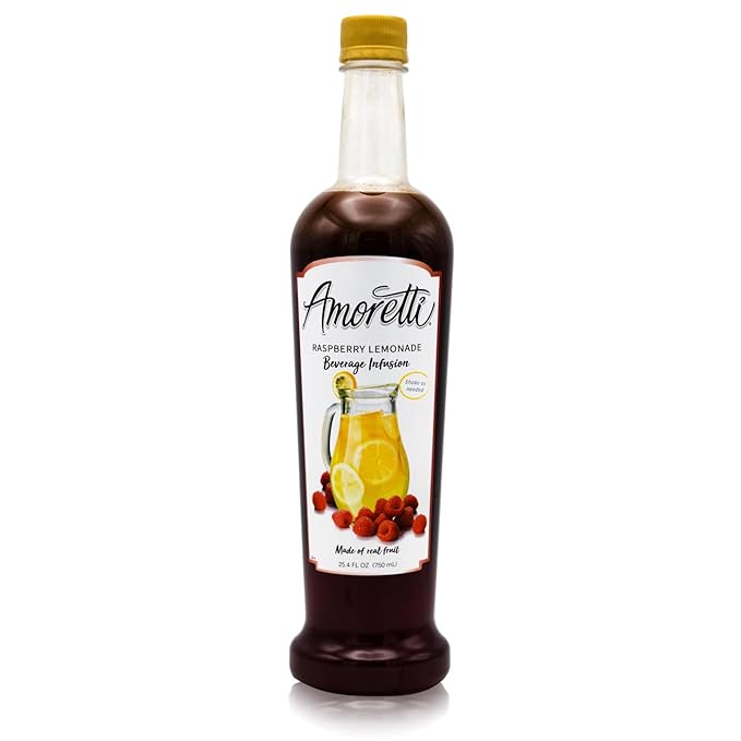 Amoretti - Raspberry Lemonade Beverage Infusion Drink Mix & Water Enhancer with Pump for Flavoring Cocktails, Waters, Teas, and other Beverages, 94 Servings Per Bottle (750 ml), Preservative Free