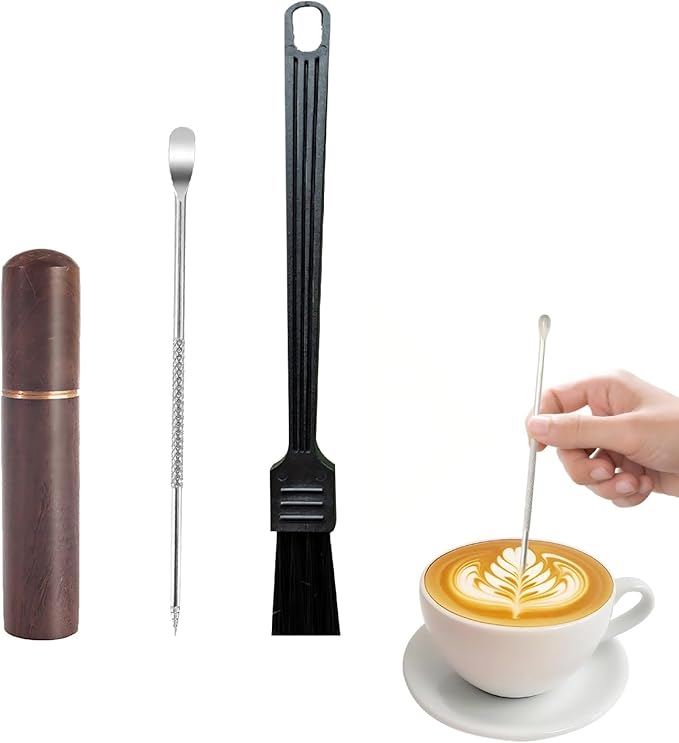 3Pcs Coffee Grinder Brush Set includ Cleaning Brush Latte Art Pen Espresso Coffee Stirrer 5 Needles Commercial and Home Use Coffee Cleaner Pot Brush Multifunctional Barista Accessories