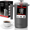 Stainless Steel French Press Coffee Maker Large 1 L(34 oz) Grey – Durable Double Walled Insulated Coffee Press Keeps Drinks Hot, Easy to Use and Clean Stylish Design for Rich Flavor