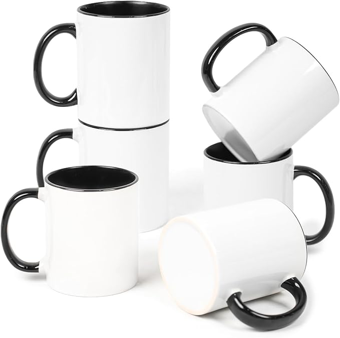 11oz White Ceramic Sublimation Coffee Mug With Solid Colors Inside and Handle(12, Black)