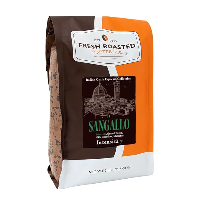 Fresh Roasted Coffee, Sangallo Italian Craft Artisan Blend, 2 lb (32 oz), Medium Roast, Kosher, Ground