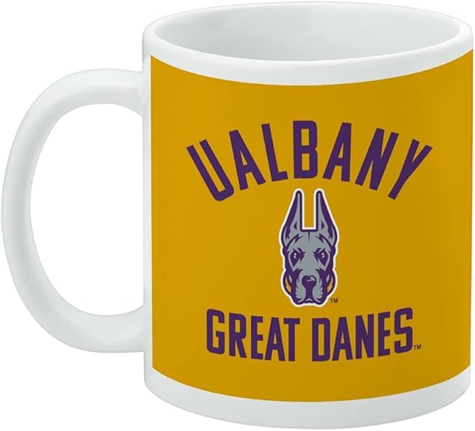 University at Albany Great Danes Ceramic Coffee Mug, Novelty Gift Mugs for Coffee, Tea and Hot Drinks, 11oz, White
