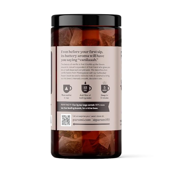 Paromi Bourbon Vanilla Black Tea, Signature Jar, 15 Count (Pack of 6)