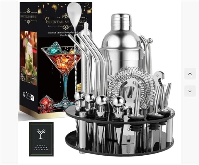 30-Piece Cocktail Shaker Set 25oz Martini Shaker Stainless Steel Mixology Bartender Kit With Rotating Stand For Home Bar Cocktail Set Professional Cocktails Kit for Drink Mixing Gift