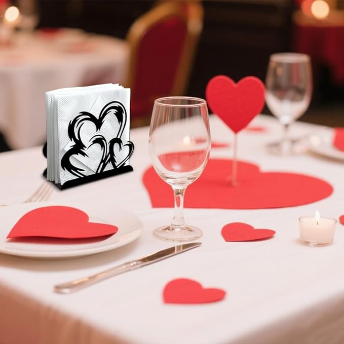 Heart and Love Decorative Black Metal Napkin Holder for Table, 5.3" x 4.9" x 1.9" Heart Standing Napkin Holder for Home Kitchen Restaurant Picnic Party Coffee Bar Dining Room