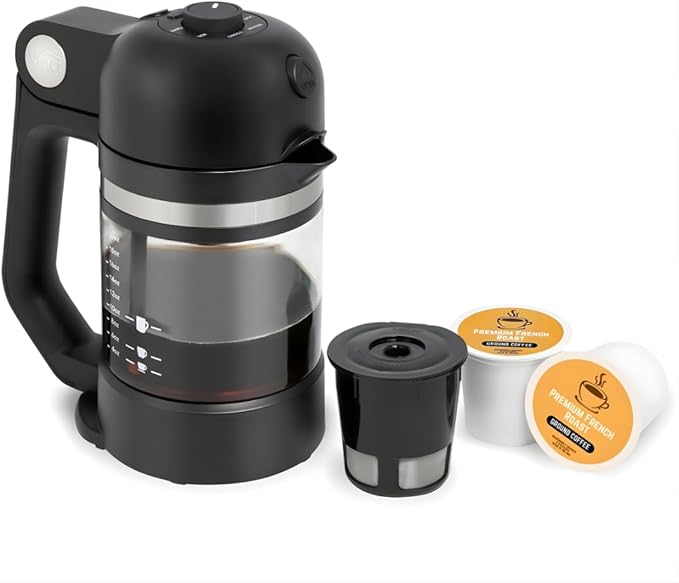 VINCI Micro Café Smallest Single-Serve Coffee Brewer | Compatible with Keurig K-Cups, K-Pods | Glass Carafe | Enclosed Brewing for Hotter Coffee | Large Capacity Reusable Filter Cup Included (Black)