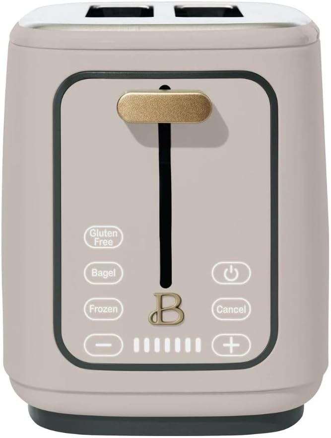 Beautiful by Drew Barrymore 2-Slice Toaster, Touch-Activated Display, 7 Shade Settings, Bagel/Frozen/Reheat Presets. (Porcini Taupe)