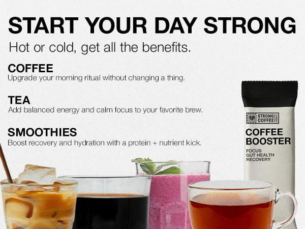 STRONG Coffee Co. Coffee Booster | 10g Collagen Coffee Protein with Nootropics & Adaptogens, NeuroFactor®, Ashwagandha, L-Theanine & Electrolytes for Focus & Balanced Energy | 15 Packets
