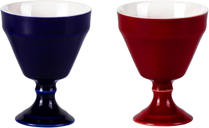 KAMMAK Tea Cup, 3oz Small Tea Cups Set of 2, Ceramic Tea Cups for Home, Tea Party, Office, Fashion Porcelain Tea Set with Short Stem, Chinese Kungfu Tea Set for Hot/Cold Drink (Red and Blue)