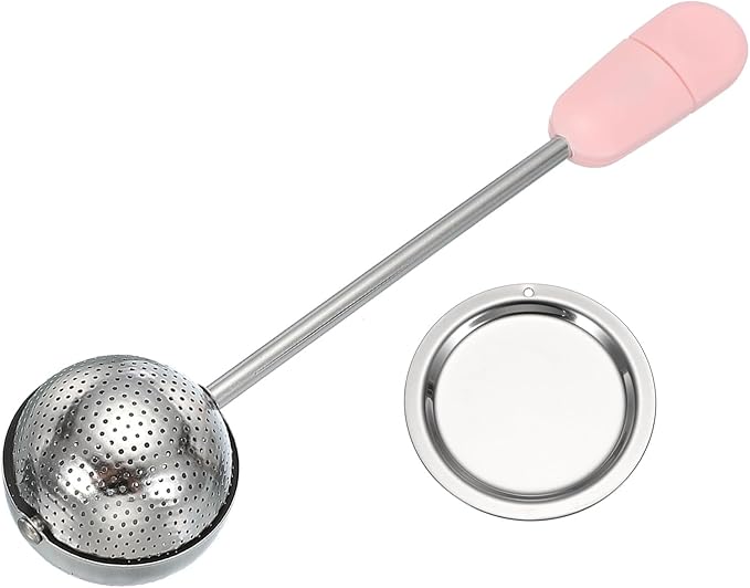 uxcell Tea Infuser for Loose Leaves, Stainless Steel Tea Infuser Filter with Round Plate, Twisting Handle Steeper Strainers for Cup and Teapot, Ball Shaped, Pink