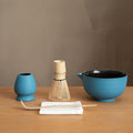 6-pcs Japanese Matcha Whisk Set, Handmade Ceramic Matcha Set with Bowl(Chawan),Bamboo Whisk(Chasen) and Holder, Scoop, Sifter & Tea Towel,Matcha Kit for Ceremony(Clear Sky Blue)