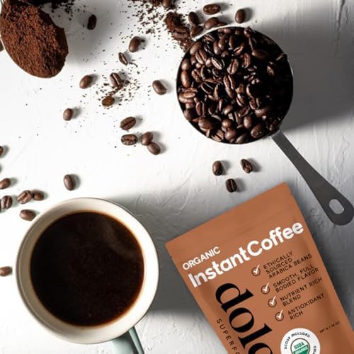 Dolce Superfoods Organic Instant Coffee – USDA Certified, Bold & Smooth Flavor, 14oz Travel-Friendly, No Additives, Non-GMO