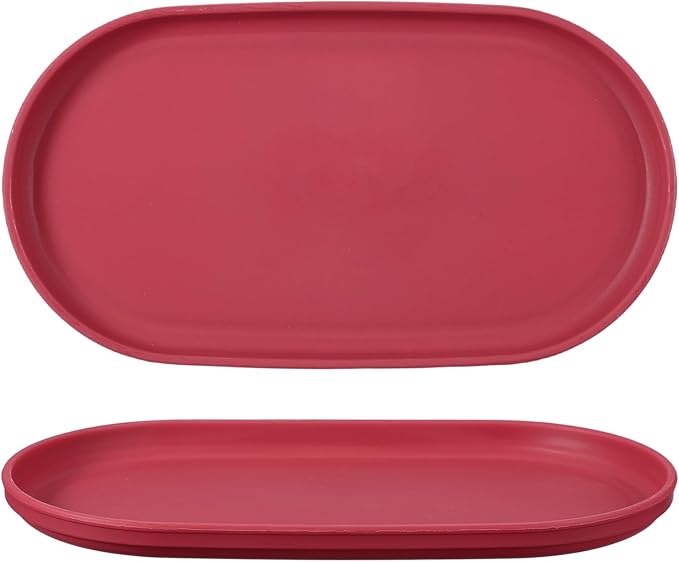 uxcell 2Pcs Fast Food Serving Trays, 9.4x5.1 Oval Reusable Restaurant Serving Trays for Kitchen Restaurant Coffee Fruit Burger Lunch Dessert, Rose Red