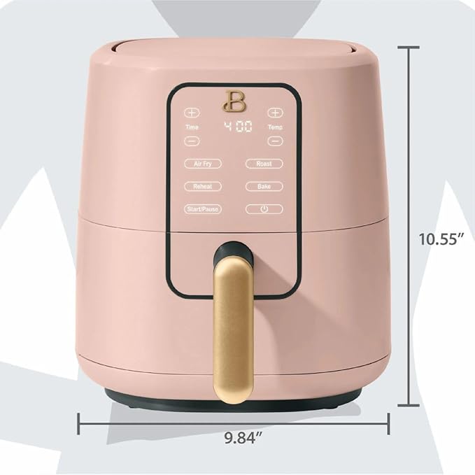 Beautiful 3 Quart Digital Air Fryer with TurboCrisp Technology – Matte Finish, Touchscreen, Nonstick Basket (Rose)