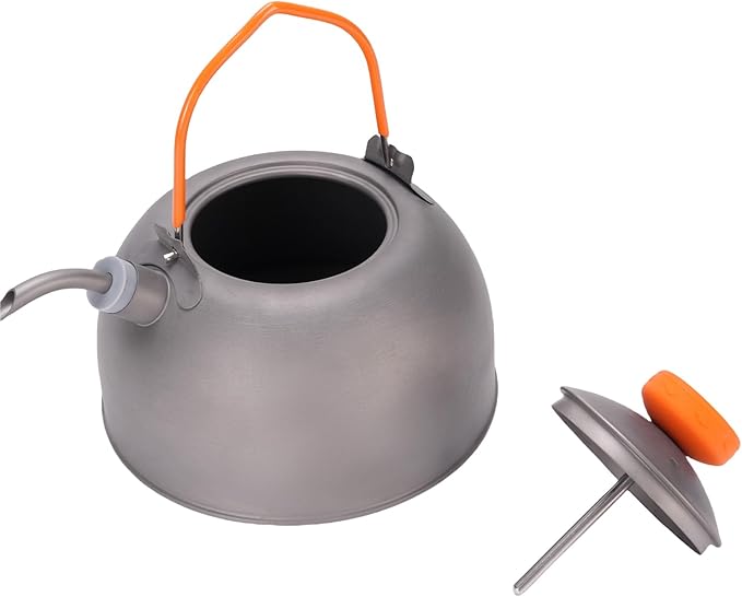 0.8L Camping with Thermometer, Lightweight Teapot Outdoor Camping Coffee Pot Tea Kettle for Boiling Water, Portable Camp Tea Pot Cookware for Hiking Backpacking Kitchen (Ti)