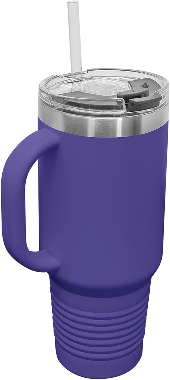 LaserGram 40oz Vacuum Insulated Travel Mug with Handle, Sushi, Personalized Engraving Included (Dark Purple)