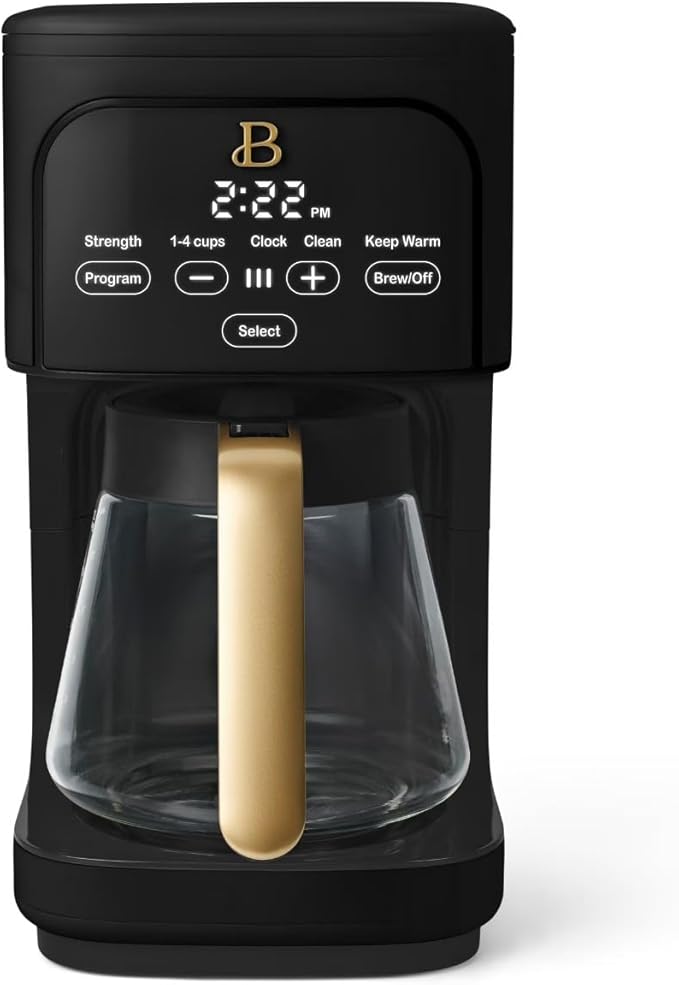 Beautiful 12 Cup Programmable Coffee Maker, Drip Coffee Machine with Glass Carafe, Automatic Brew Strength Control, Espresso Maker Function, Compact Espresso Machine (Black Sesame)